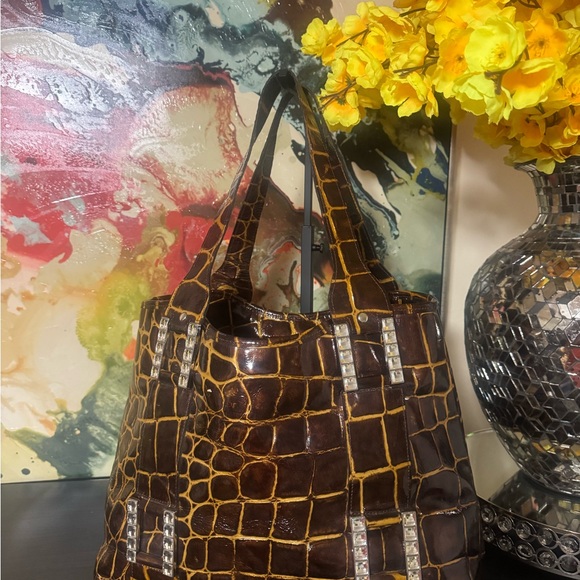 Raviani Handbags - Raviani Brown Crocodile-Embossed Satchel